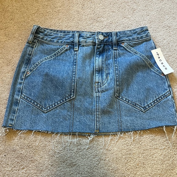 PacSun Women's Frayed Hem Denim Mini Skirt - Picture 1 of 5